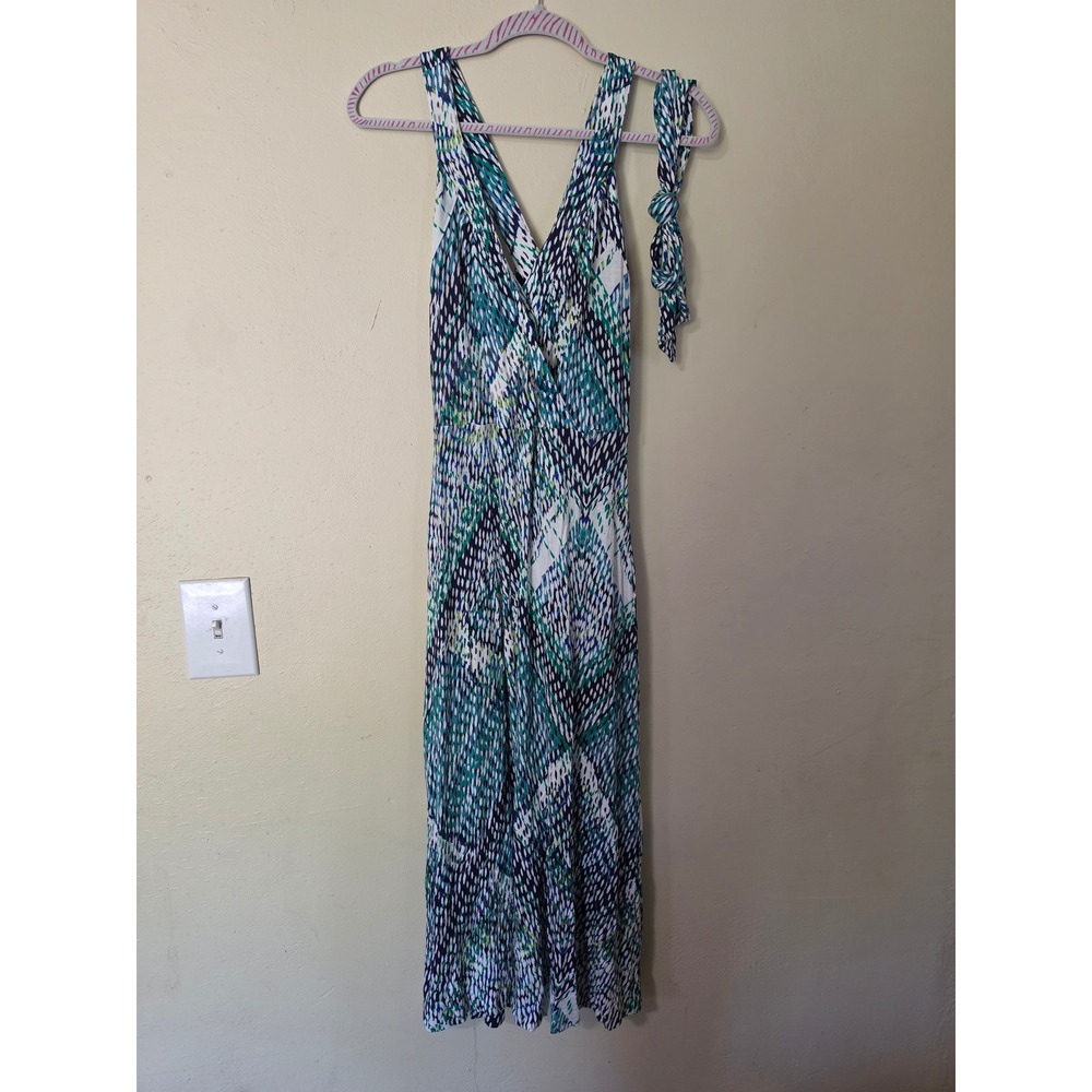 In The Mix Womens Geometric Print Sleeveless V-Neck Maxi Dress Blue Teal Large